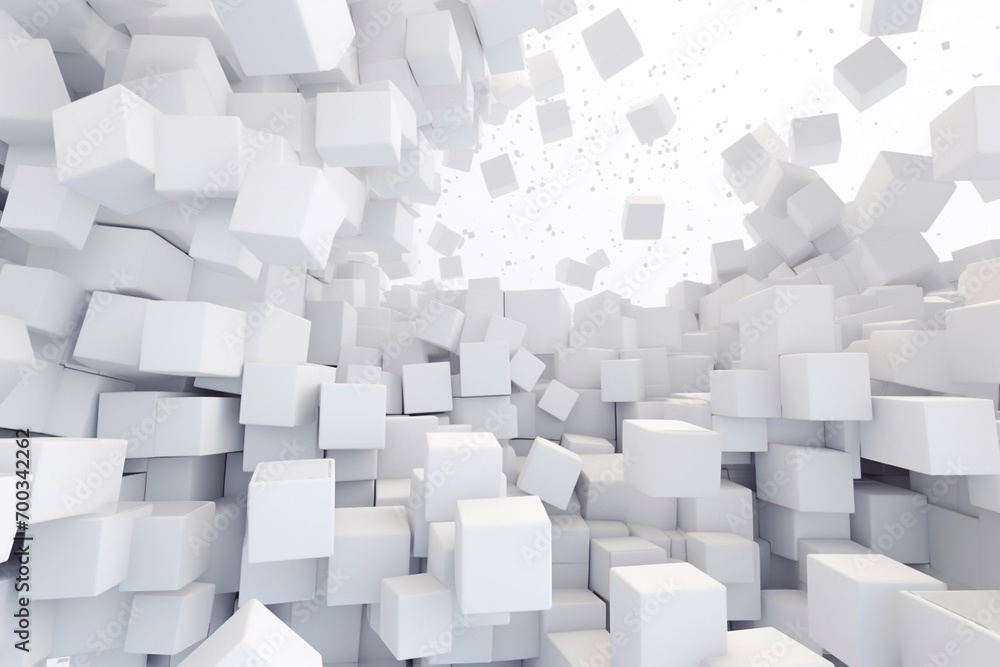 Abstract white cubes background, 3d render illustration, square shape. Generative AI - obrazy, fototapety, plakaty 