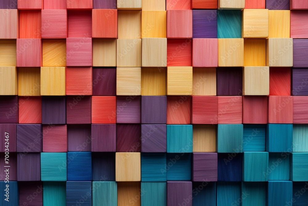 Colorful wooden cubes background. 3d rendering, 3d illustration. Generative AI