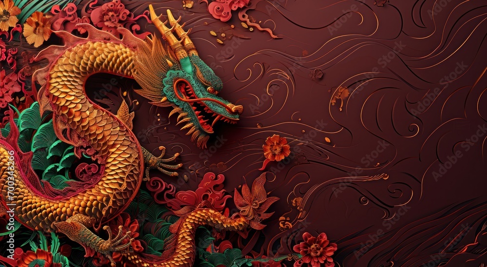 chinese new year background with colorful dragon