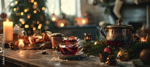 christmas in kitchen with mulled wine