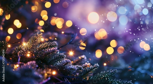 christmas background with lights on top of purple and blue
