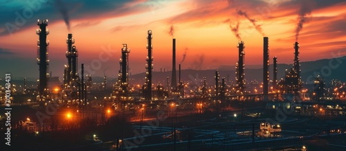 Oil refinery plant with hazy twilight view