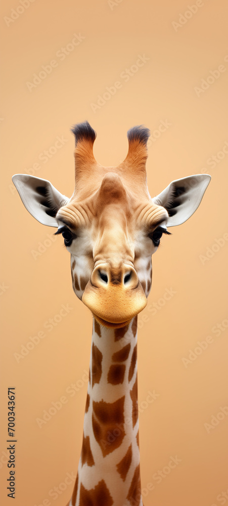 Creative portrait of a giraffe. Сoncept of using images of wild animals for advertising.	
