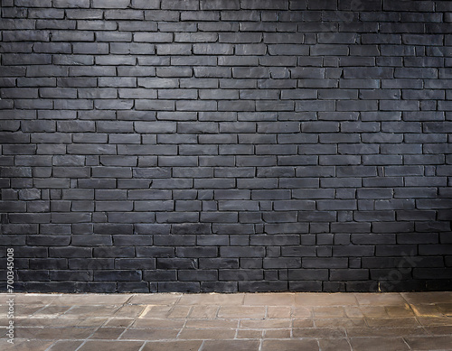 black brick wall and wood floor  interior design concept background  vintage tone