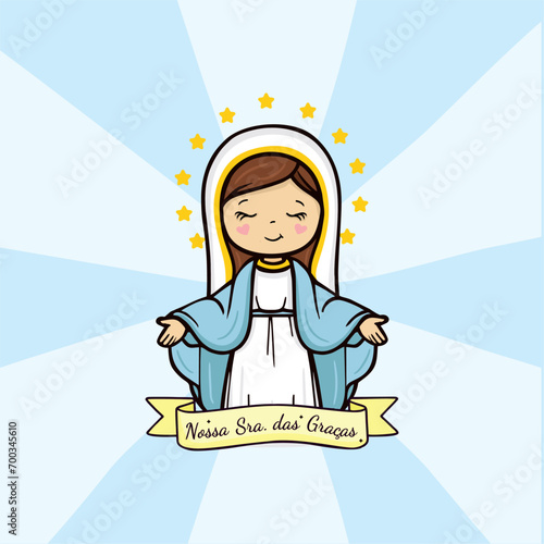 Vector hand drawn Nossa Senhora das Graças illustration - Graceful Inspirations: Artistic Depictions of Our Lady of Grace - Divine Elegance: Exploring Artworks - Serene Grace: Artistic Representations