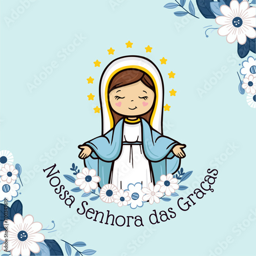 Vector hand drawn Nossa Senhora das Graças illustration - Graceful Inspirations: Artistic Depictions of Our Lady of Grace - Divine Elegance: Exploring Artworks - Serene Grace: Artistic Representations