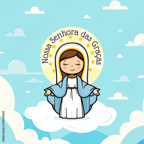 Vector hand drawn Nossa Senhora das Graças illustration - Graceful Inspirations: Artistic Depictions of Our Lady of Grace - Divine Elegance: Exploring Artworks - Serene Grace: Artistic Representations