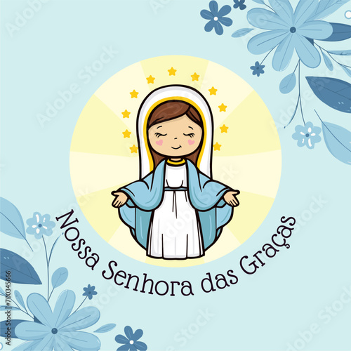 Vector hand drawn Nossa Senhora das Graças illustration - Graceful Inspirations: Artistic Depictions of Our Lady of Grace - Divine Elegance: Exploring Artworks - Serene Grace: Artistic Representations