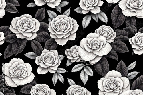 Beautiful monochrome rose pattern wallpaper design. Generative ai