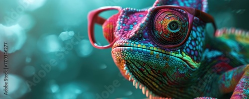 Portrait of a chameleon with glasses. photo