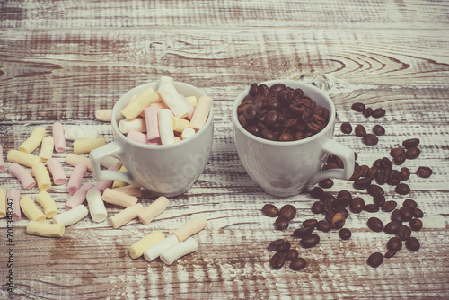 Coffee and marshmallows, aromatic coffee