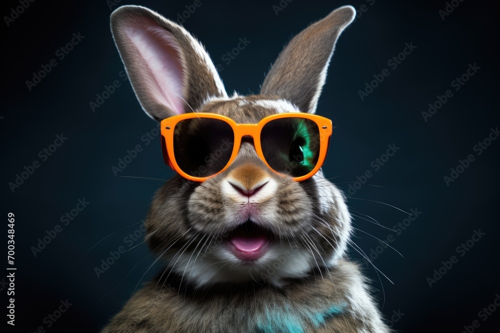 Easter bunny with sunglasses on dark background. Easter bunny with sunglasses on dark background.
