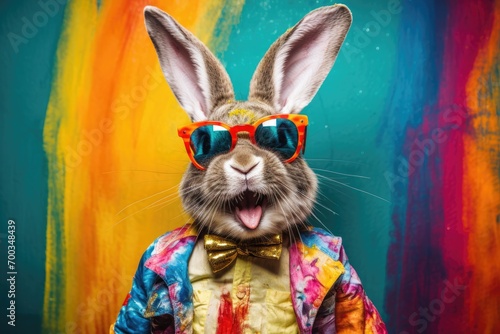 Cool Easter bunny in a suit with sunglasses. photo