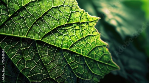 Close-up of a green leaf, structure and texture background with place for text. Concept of eco-friendly, ecology and healthy environment