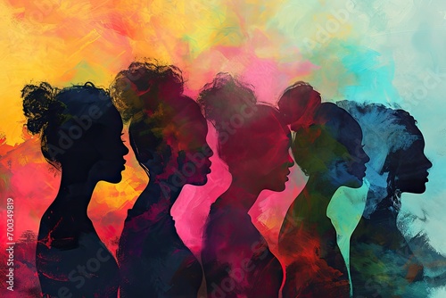 Silhouettes of a diverse group of women. Equality and diversity concept. International Women's Day concept.