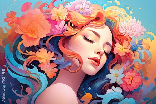 Colorful illustration of a beautiful woman. Creative concept.