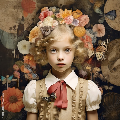 Vintage portrait of a child. Retro creative concept