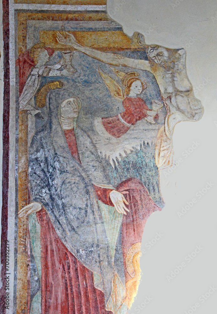 Fototapeta premium Maria sotto la Croce; affresco nella chiesa dei Santi Cornelio e Cipriano a Cornello dei Tasso (Bergamo)