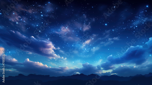 Starry Night Over Mountainous Horizon, Created with Generative AI Technology photo