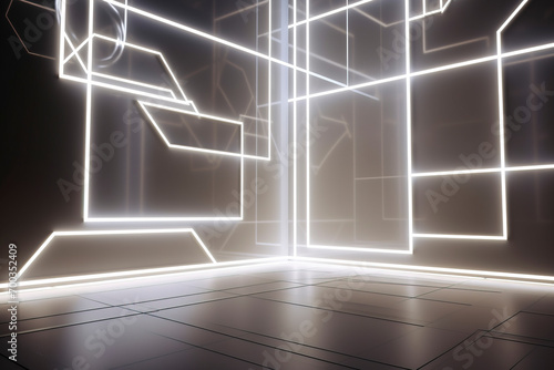 Futuristic Neon Geometry Tunnel created with Generative AI technology