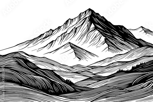 Minimalist modern line art print. Abstract mountain contemporary aesthetic background landscape.