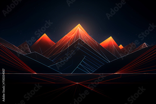 Geometric mountains in a neon glow. Horizontal illustration