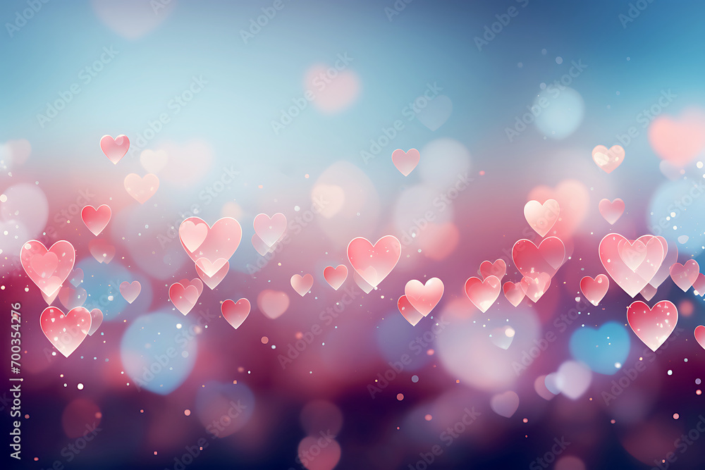 Flying pink hearts are located in the center of the photo. Horizontal illustration
