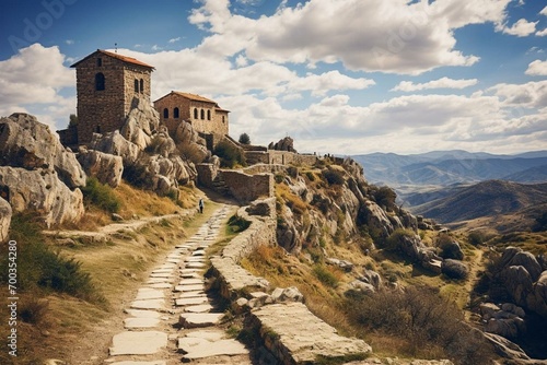 Hiking to the historic Treskavec Monastery in Prilep, North Macedonia. Generative AI