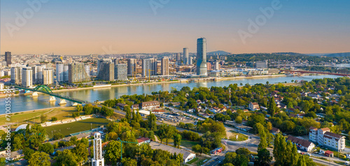 Obraz na płótnie Panoramic night view of Belgrade Waterfront, Sava River, Belgrade Tower With Full Moon w salonie