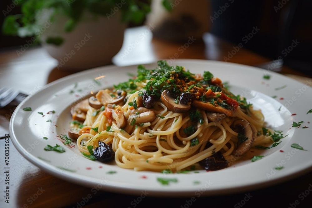 Photograph of a delicious pasta dish. Generative AI