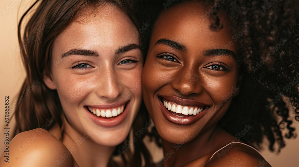 Fashionable women of different nationalities with smooth skin and a beautiful smile Fashionable women of different nationalities with smooth skin and a beautiful smile