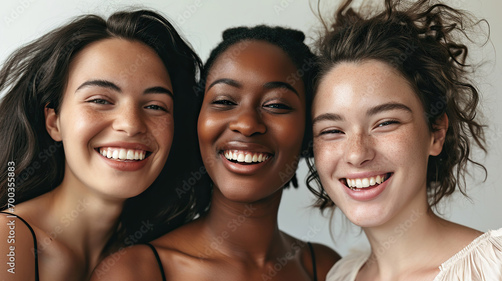 Fashionable women of different nationalities with smooth skin and a beautiful smile Fashionable women of different nationalities with smooth skin and a beautiful smile