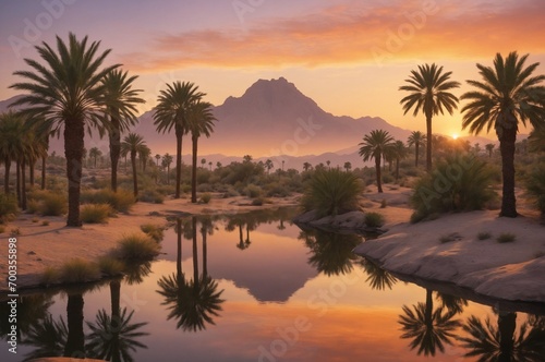 A serene sunrise at a desert oasis © Perfect-AI
