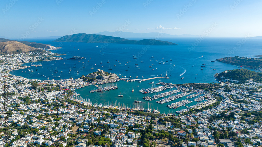 Aerial view of Bodrum on Turkish Riviera. View on Saint Peter Castle Bodrum castle and marina