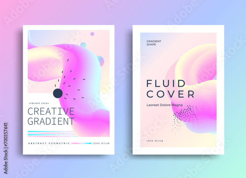 Aesthetic gradient Minimal poster layout. Modern Cover design. Abstract flyer with colorful liquid shapes. Vector illustration