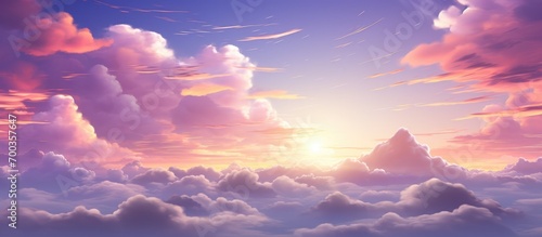 Sunset Cloud Sky Background, Beautiful Scenery, Anime Style Purple Light Color Scenery #700357647