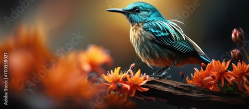 Beautiful Blue-tailed Sunbird on a blurred background photo