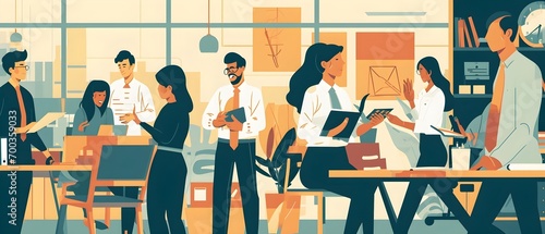 Harmony at Work Diverse Professionals Embrace Teamwork in a Modern Office