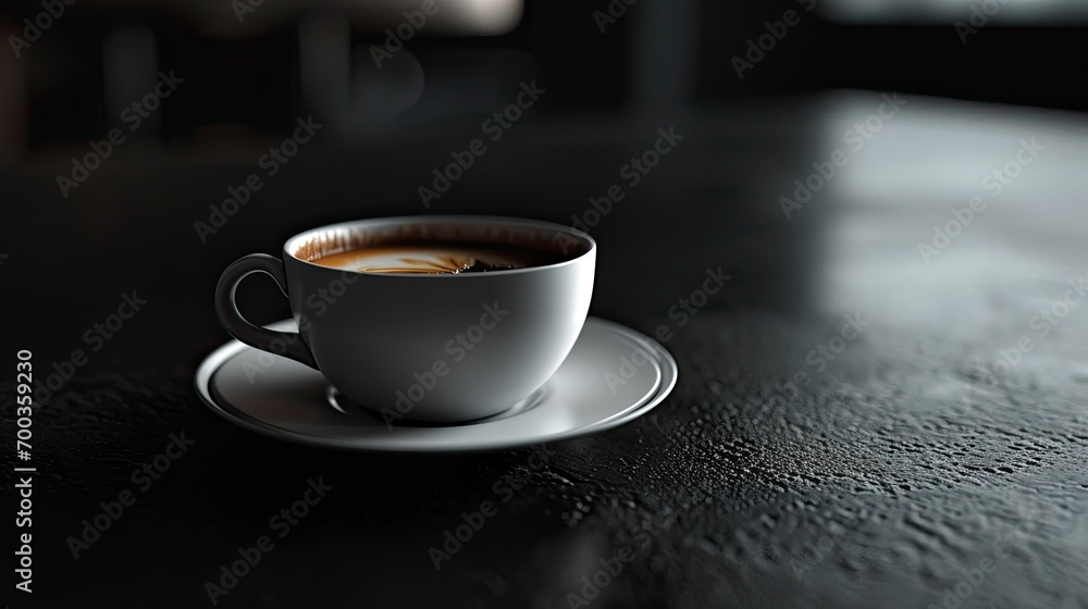 Fototapeta premium Coffee cup on a table with black background