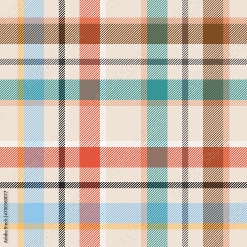 Plaid seamless pattern. Repeating checker fabric for design prints plaids. Repeated check ekose. Checks square line. Vichi cloth. Tartan repeat textile. Scottish madras flannel. Vector illustration