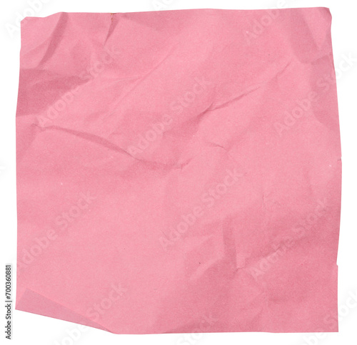 Crumpled pink sheet of paper on white isolated background, sticky note