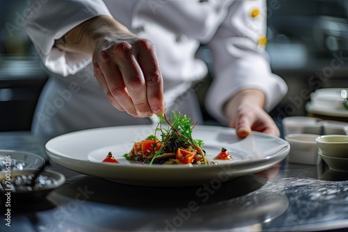 A chef preparing a delicious dish in a fine restaurant.