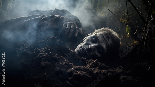 Nasty zombie coming out of grave