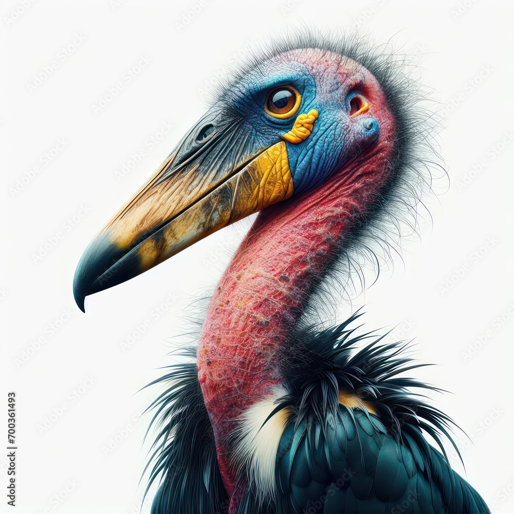 Obraz premium African Marabou stork - Leptoptilos crumenifer, Cigüeña marabú, Аист марабу, Bangau marabou, isolated White background.