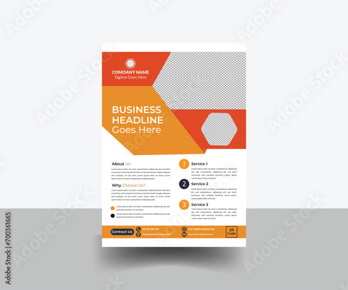 Orange Color and red color Geometric Shape Corporate business flyer Creative Marketing Agency template design. a4 presentation design with mockup, Company Flyer, annual report, advertise. 