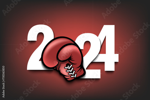 Happy New Year 2024 and boxing glove
