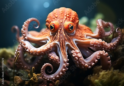 Colorful octopus in the ocean. Underwater life. AI generated