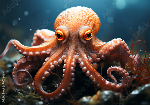 Colorful octopus in the ocean. Underwater life. AI generated © Alicina