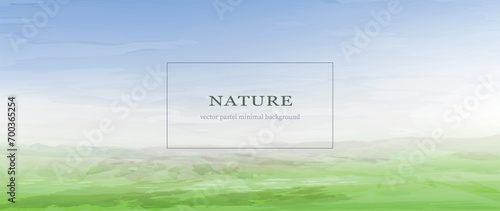 Abstract background in blue and green colours. Spring time. Watercolor textured vector banner. 