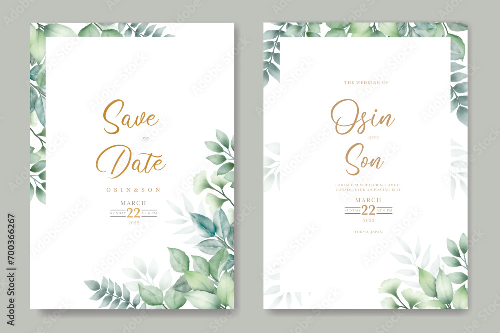 Greenery Leaf Wedding Invitation card Watercolor